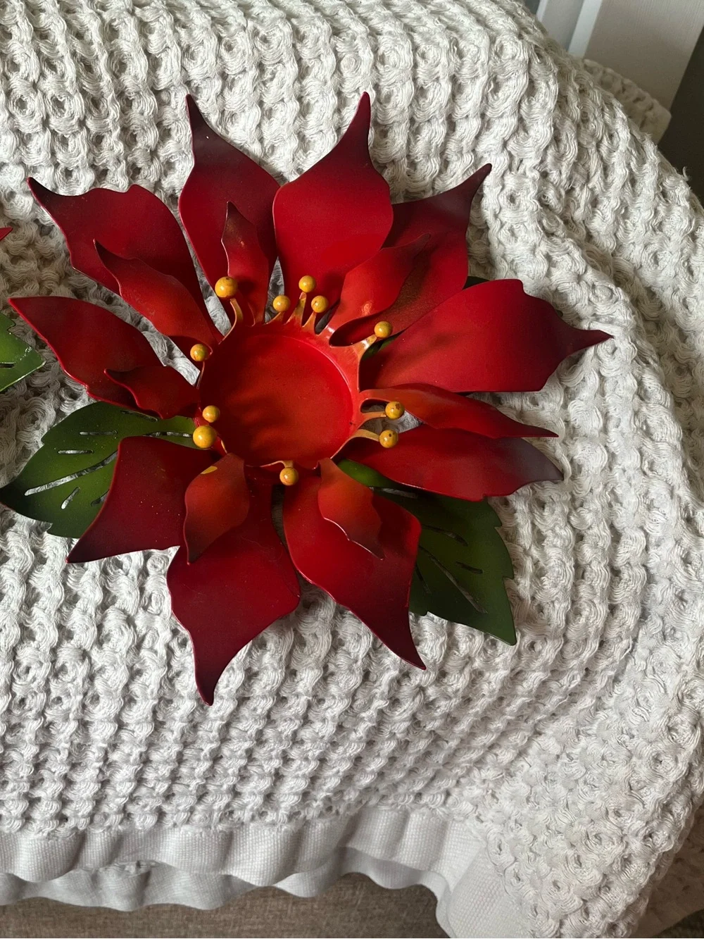 Red Metal Poinsettia Holiday Wall Decor - Unbranded 407